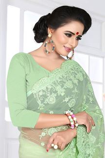 Picture of Sophisticated pista Green Colored Designer Embroidered Work Party Wear Net Saree
