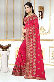 Picture of Magnificent Zari Embroidery Pink colour  Georgette Designer Saree