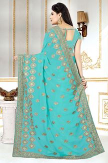Picture of Spectacular  Georgette Zari Embroidery Sky blue colour Designer Saree