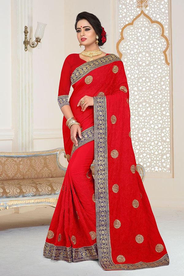 Picture of Beguiling Designer Red Georgette Party Wear Saree