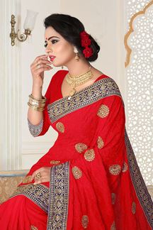 Picture of Beguiling Designer Red Georgette Party Wear Saree