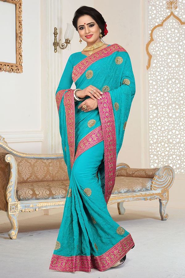 Picture of Ravishing Rama Blue Colored  Designer Georgette Saree