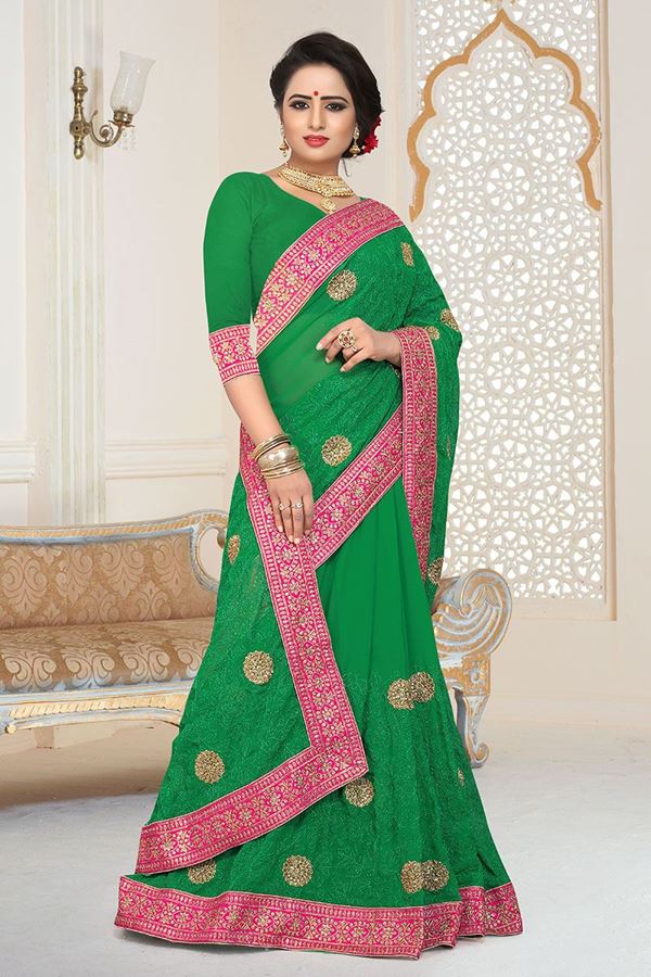 Picture of Smashing Designer Green Georgette Party Wear Saree