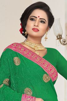 Picture of Smashing Designer Green Georgette Party Wear Saree