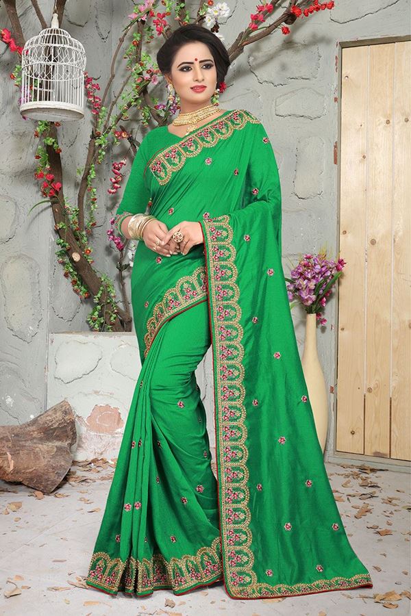 Picture of Timeless Perrot Green designer saree with zari & resham Work
