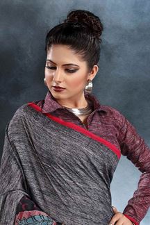 Picture of Dark Grey Colored Digital Printed Tusser Silk Saree