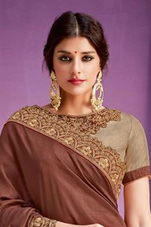 Picture of On The Crossroads Of Tradition And Modernity, This Brown & Orange Georgette Saree