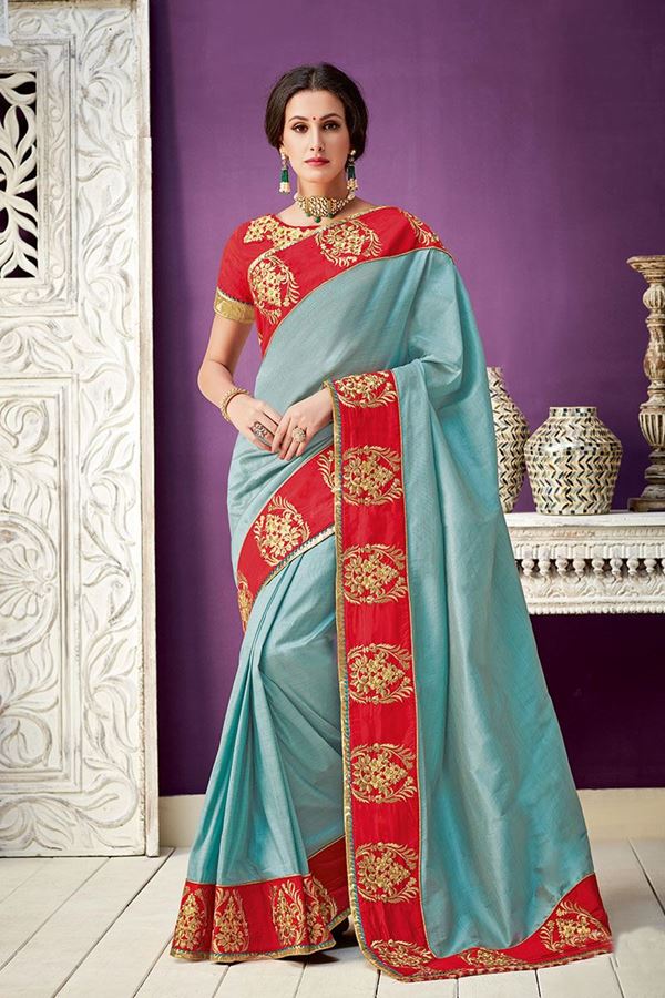 Picture of Crossroads Of Tradition And Modernity, Blue & Red Silk Saree
