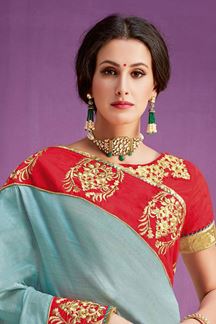 Picture of Crossroads Of Tradition And Modernity, Blue & Red Silk Saree