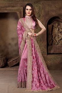 Picture of Glitzy pink designer saree with resham