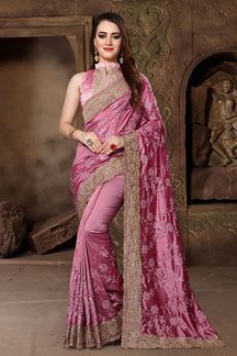 Picture of Glitzy pink designer saree with resham