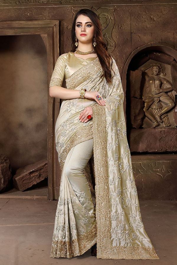 Picture of Gripping beige designer saree in resham
