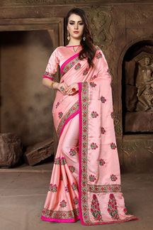 Picture of Peculiar pink designer saree with resham