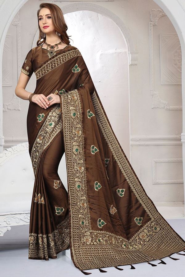 Picture of Scintillating brown designer plain saree