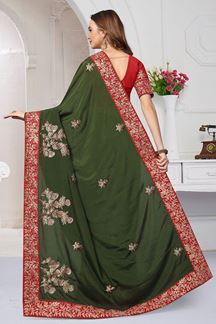 Picture of Fabulous mehndi green designer saree