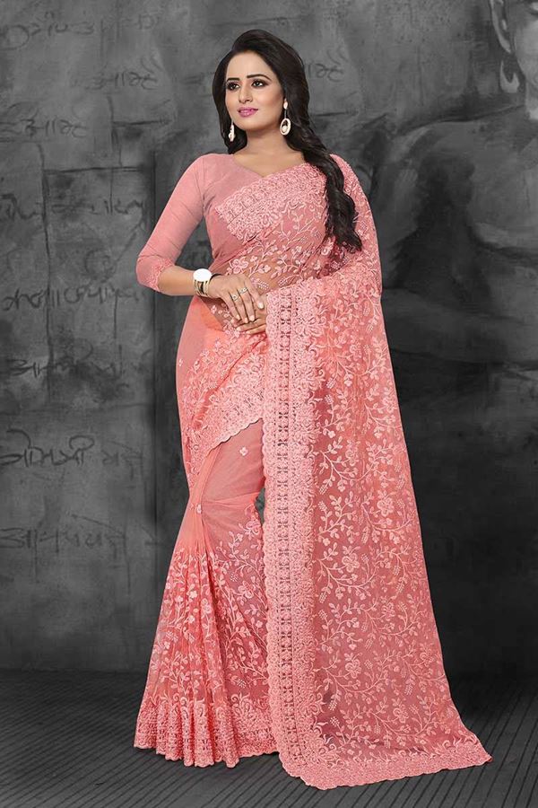 Picture of Fairytale peach designer saree with beads