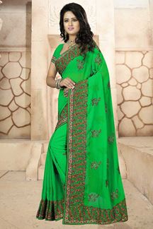 Picture of Aspiring green designer saree with stone