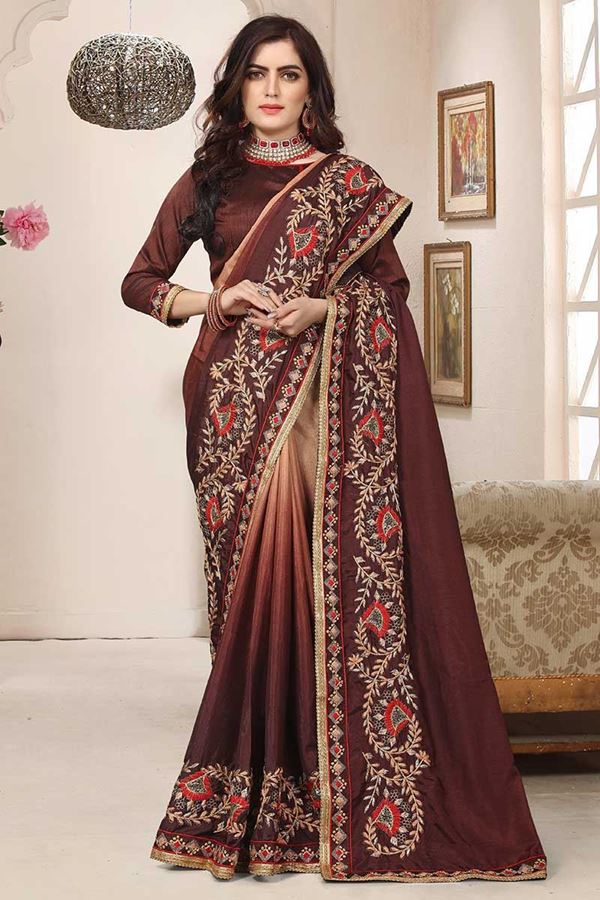Picture of Catchy shaded brown designer saree