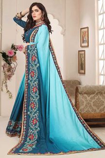 Picture of Lovely light blue & blue designer saree