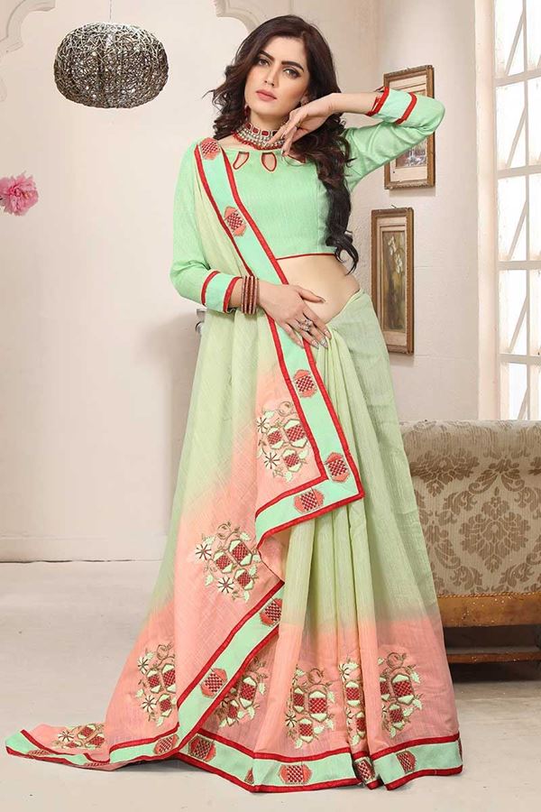 Picture of Tempting pastel green & peach saree