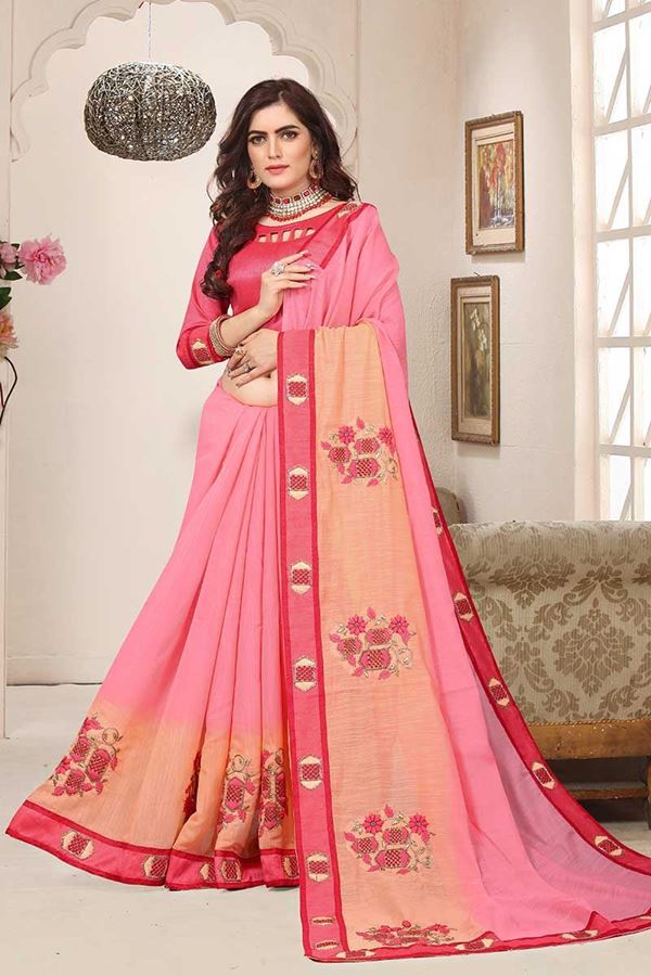 Picture of Gorgeous pink & peach designer saree