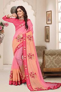 Picture of Gorgeous pink & peach designer saree