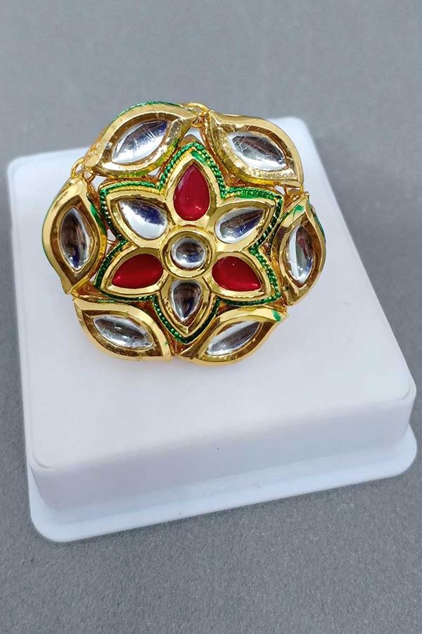 Picture of Red & green detailed stone finger ring