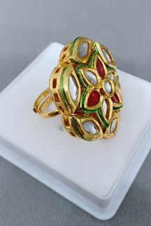 Picture of Red & green detailed stone finger ring