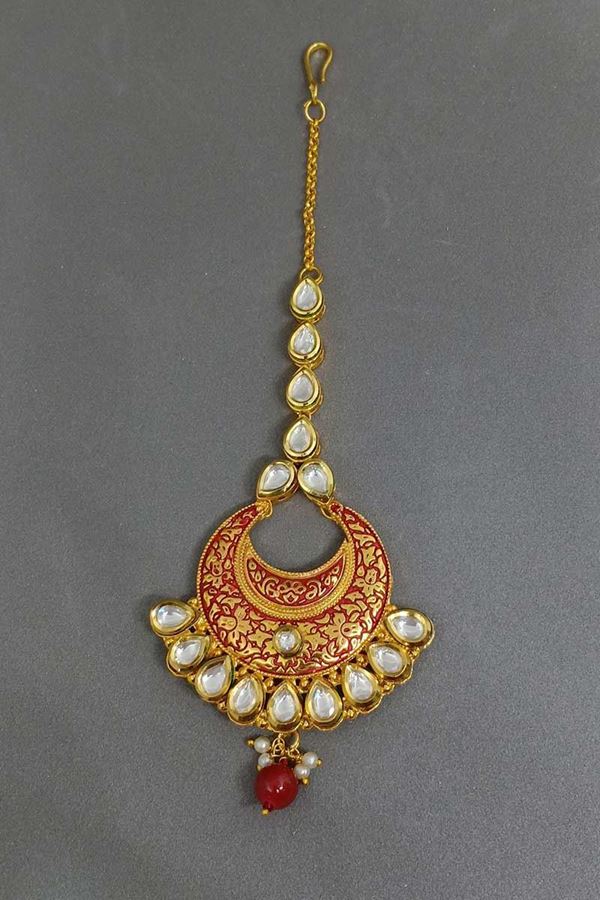 Picture of Alluring red & gold plate maang tikka