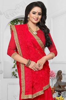 Picture of Striking red designer saree with resham