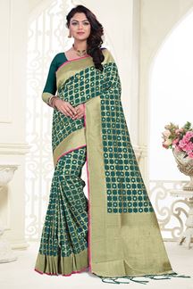 Picture of Timeless green designer saree with zari