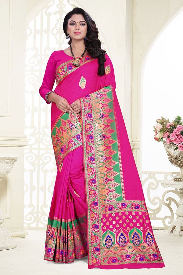 Picture of Dreamy deep pink designer saree with weave