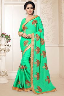 Picture of Stunning Pista Green Festive Wear Chiffon Saree