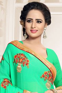 Picture of Stunning Pista Green Festive Wear Chiffon Saree