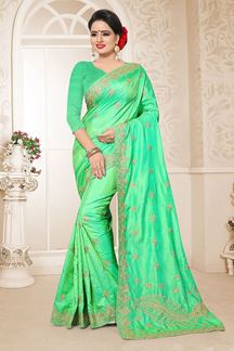 Picture of Blooming Pista Green Colored Partywear Embroidered Two Tone Rajwadi Silk Saree