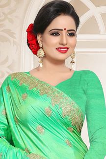 Picture of Blooming Pista Green Colored Partywear Embroidered Two Tone Rajwadi Silk Saree