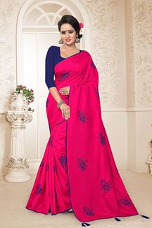 Picture of Capricious Deep Pink Colored Embroidered Party Wear Zoya Silk Saree