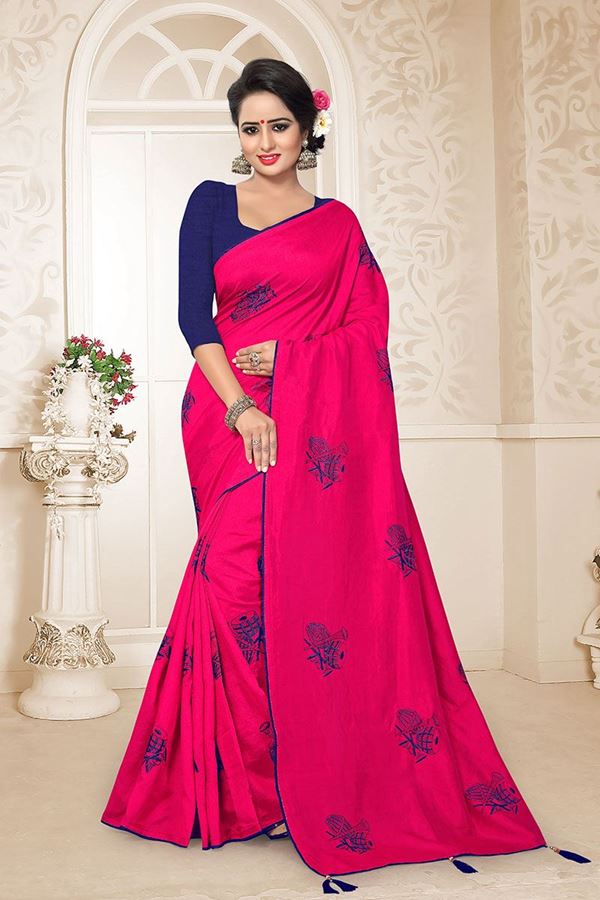 Picture of Capricious Deep Pink Colored Embroidered Party Wear Zoya Silk Saree
