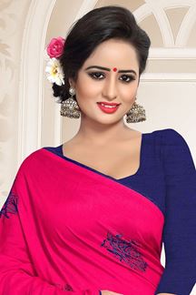 Picture of Capricious Deep Pink Colored Embroidered Party Wear Zoya Silk Saree