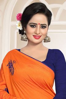 Picture of Deserving Orange Colored Embroidered Party Wear Zoya Silk Saree