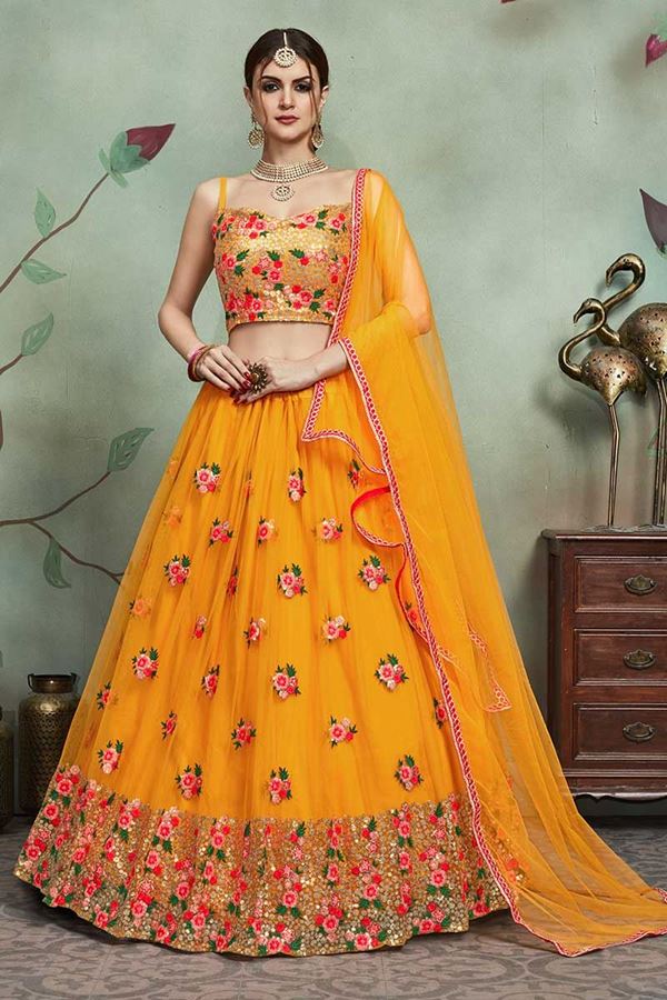 Picture of Astounding Mustard Yellow designer lehenga