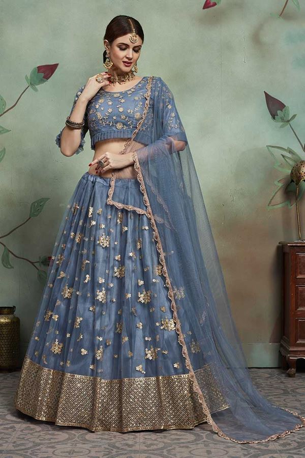 Picture of Glowing Grey Colored Party Wear Designer Lehenga Choli