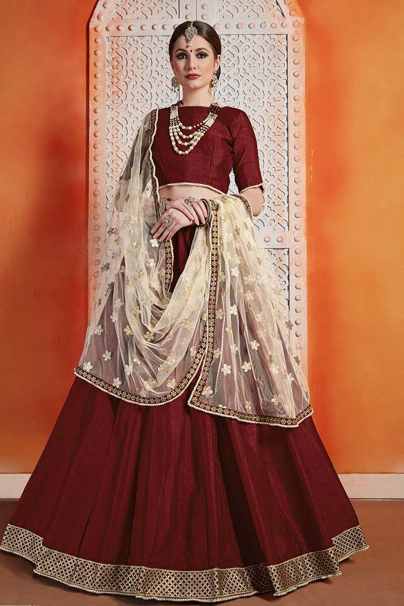 Banarasi silk bridal lehenga choli in Maroon colour 113