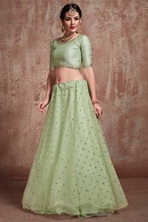 Picture of Pistachio Color Party Wear Net Flared Lehenga Choli