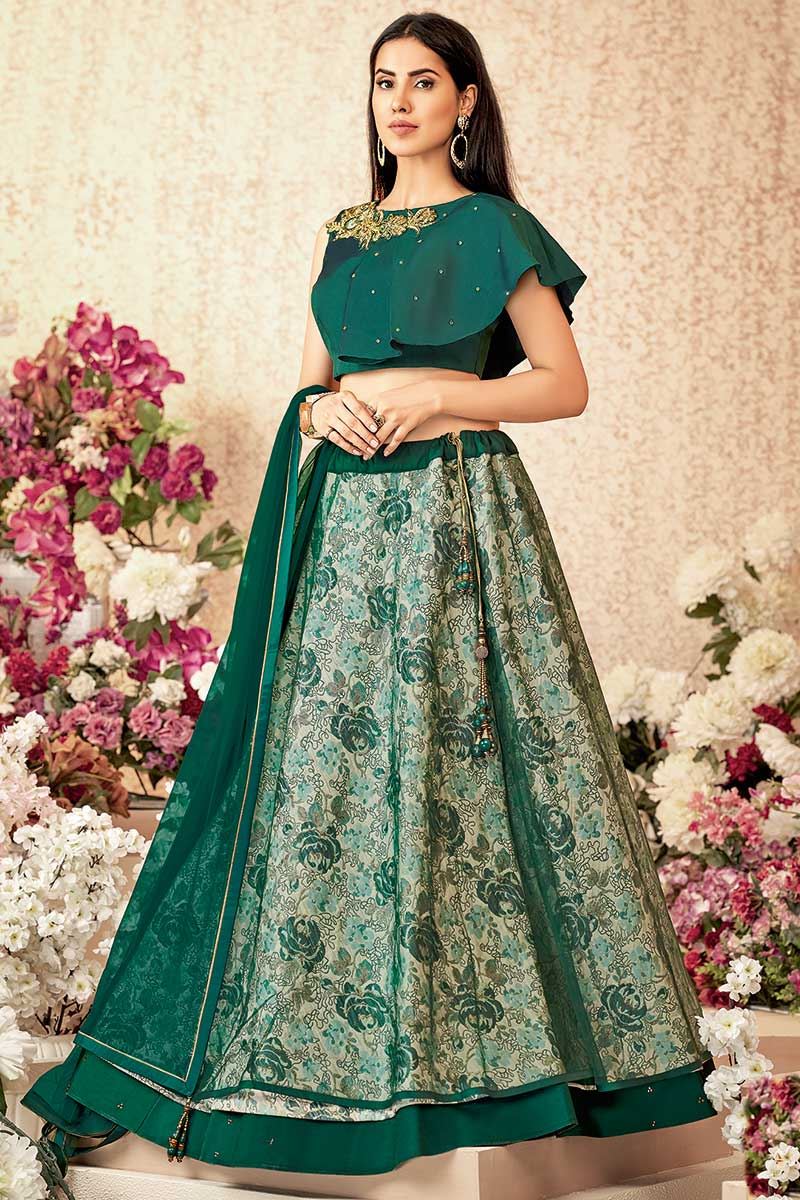 Green Designer Wedding Party Wear Georgette Lehenga With Un Stitched Blouse  - shreematee - 3905139