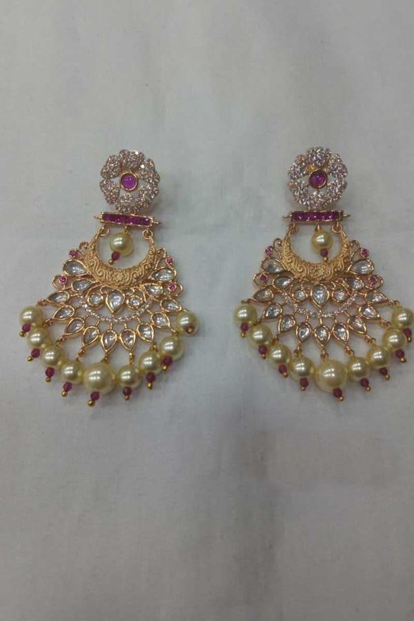 Picture of Glorious Designer Pink Stone Kundan Earring with Pearls hanging
