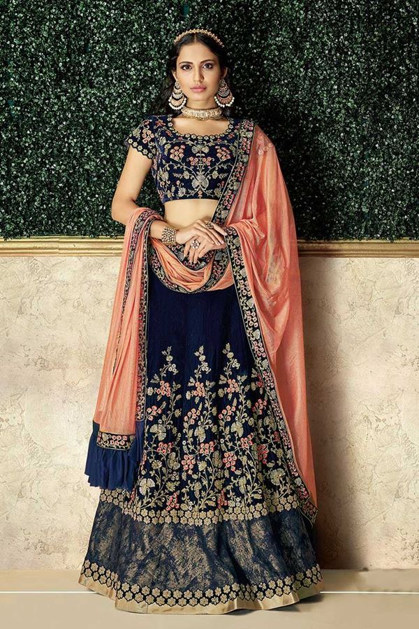Picture of Rendering Blue Colored Embroidery Lehenga Choli