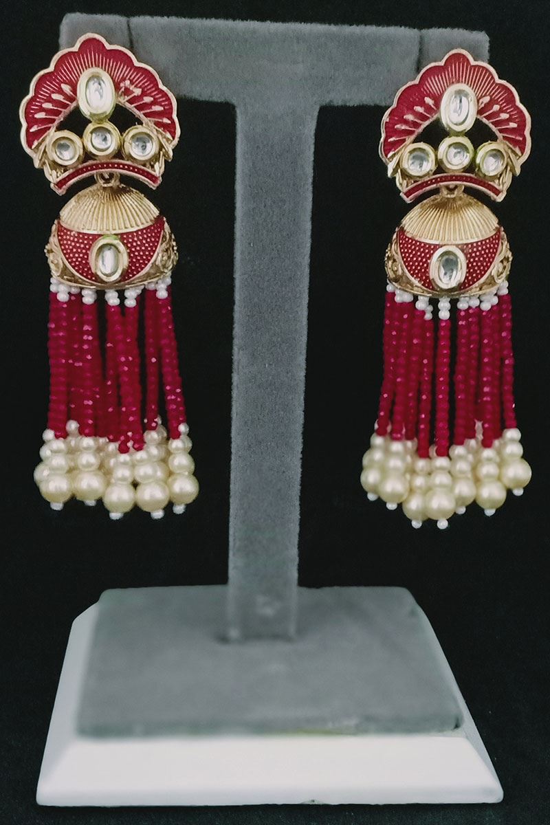 Buy Dangling Kundan Red Drop Earrings for Women Online at Ajnaa Jewels |  456415