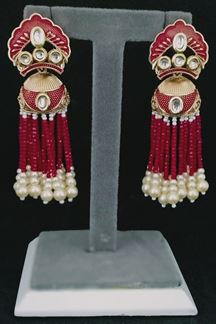 Picture of Meenakari Design Enamel Crystal Red Pearls Hanging Earring