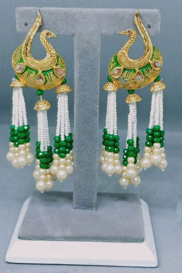 Picture of New Design of Peacock Shape earring in Green Mint Color